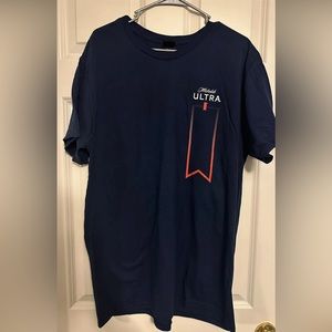 Hanes T-Shirt Short Sleeve Michelob Ultra Casual Crew Neck Pullover Navy…